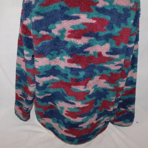 Eddie Bauer Womens L High pile Teddy Fleece Multicolor Camo 1/4 Zip Pullover - Picture 9 of 9